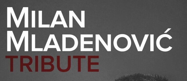 Портрет на Милан Младеновиќ како симбол на вечерта посветена на неговото творештво.